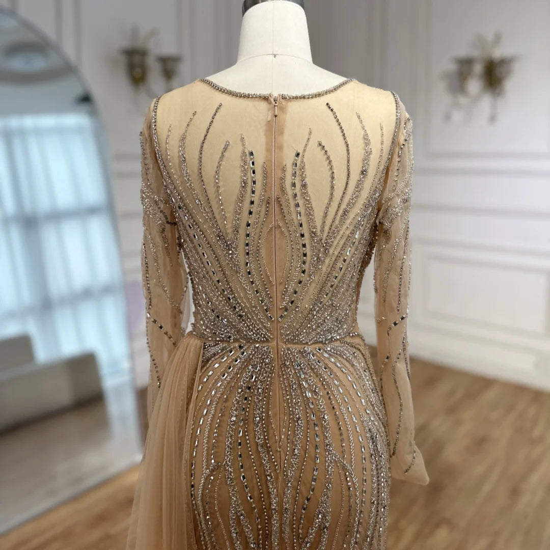 Serene Hill Nude Long Sleeve Beaded Evening Gown For Formal Party 2025