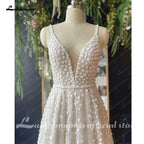Customized Deep V Neck Full Lace Spaghetti Straps Women Bridal Wedding Dress
