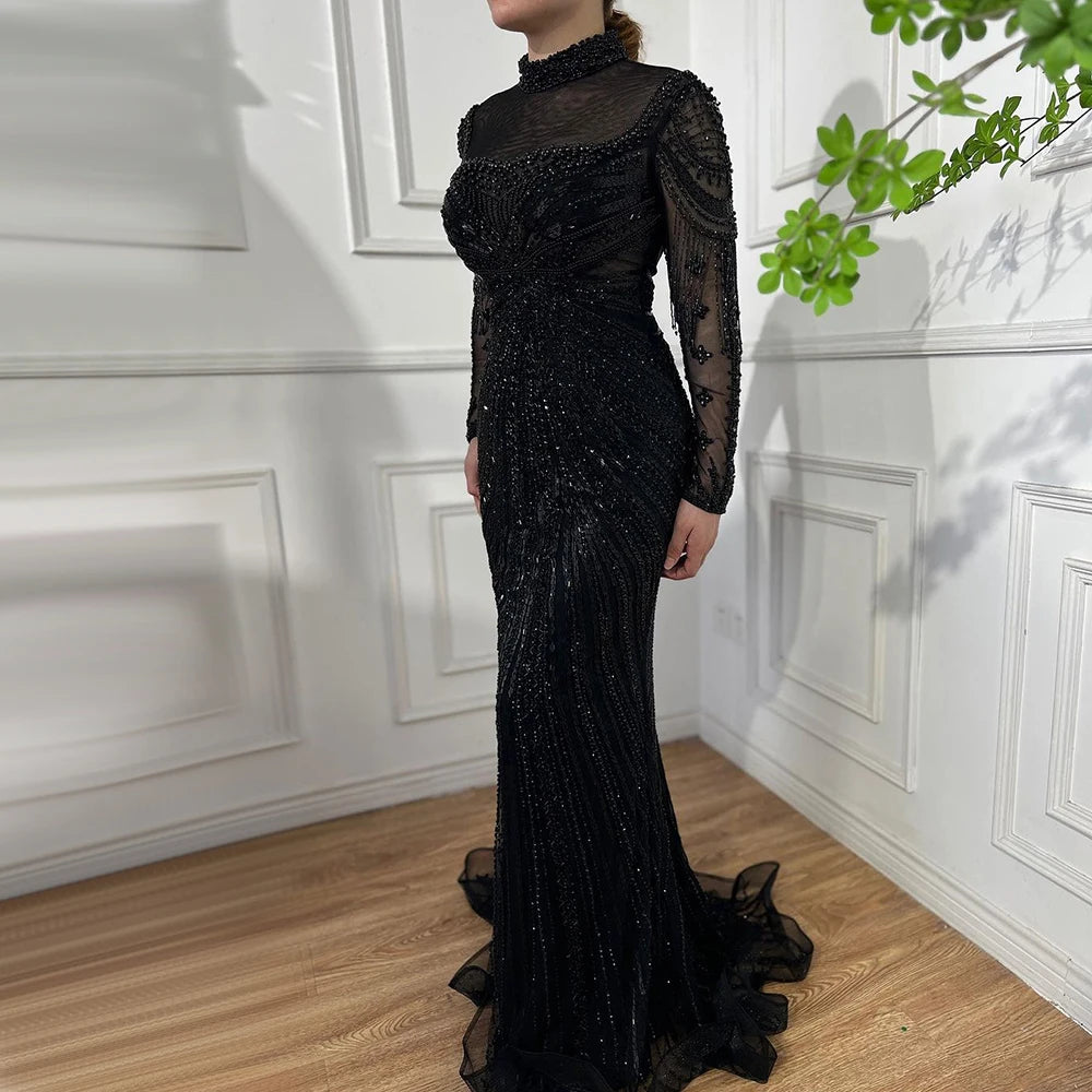 Serene Hill Nude Beaded Mermaid Evening Gown Muslim Party Dress DLA71533