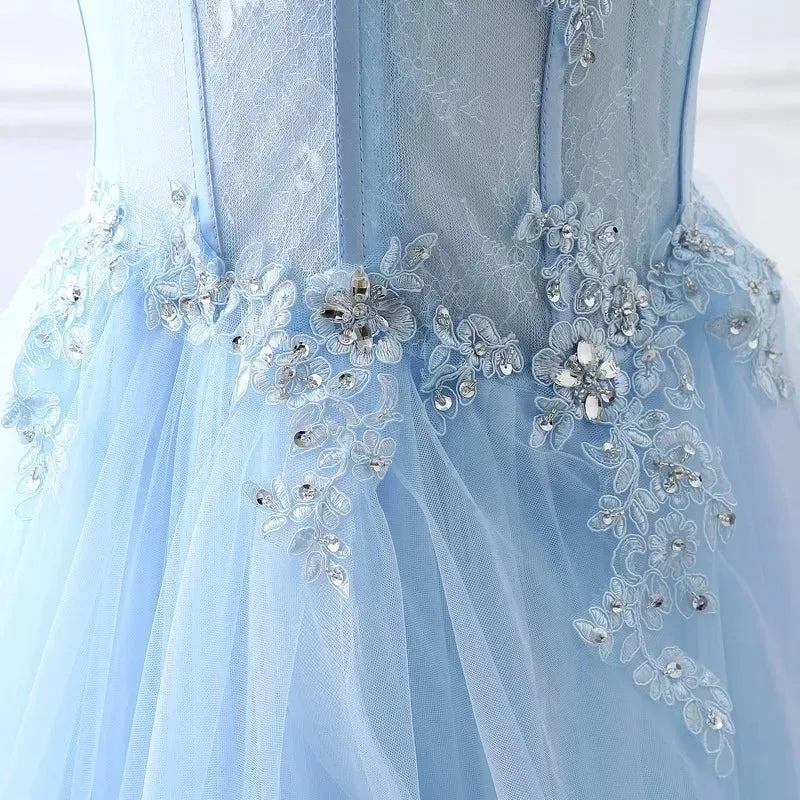 Neues hellblaues langärmeliges Sweatshirt für Damen Mädchen Frauen Prinzessin Ball Bankett Party Hochzeits Brautkleid Kleid