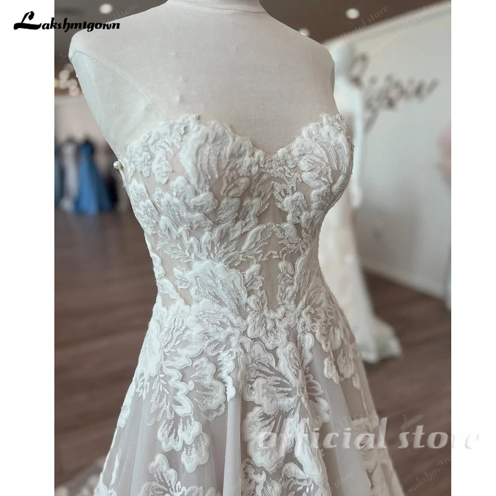 Lakshmigown Champagne Boho Sweetheart Custom Wedding Dress