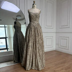 Luxury Sage Green Beaded A-Line Spaghetti Strap Evening Dress LA72805