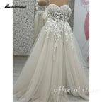 Lakshmigown Off The Shoulder Champagne Wedding Dress Lace Applique Custom
