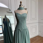 Classy Sage Green   A-Line Chiffon Evening Dress LA73073