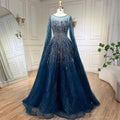Serene Hill Blue Cape Sleeve Beaded Aline Evening Dress Custom Party Gown
