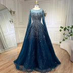 Serene Hill Blue Cape Sleeve Beaded Aline Evening Dress Custom Party Gown