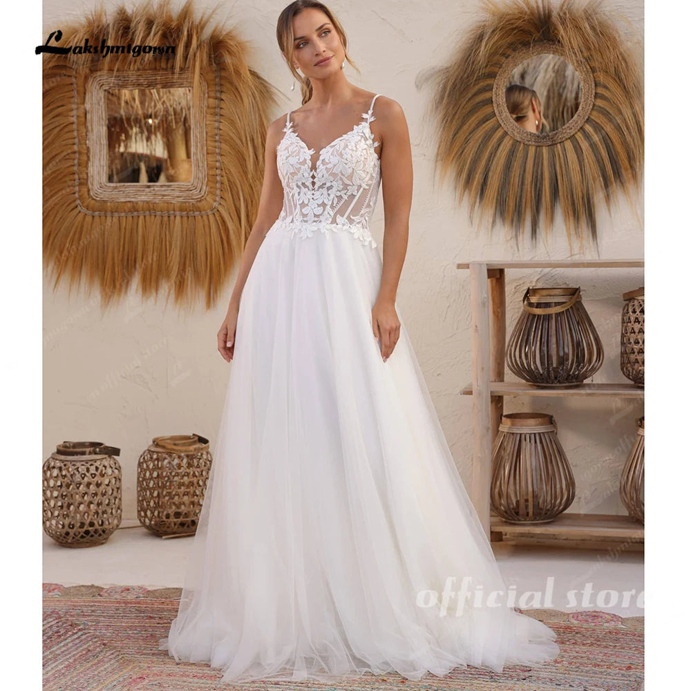 A Line Backless Tulle Court Train Bridal Wedding Gown