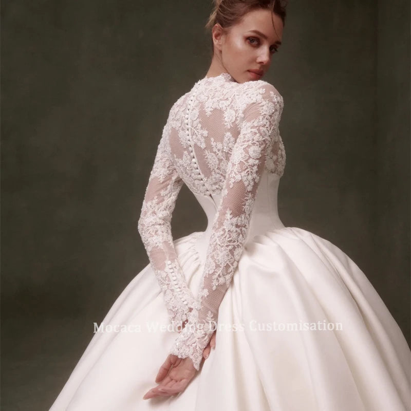 Custom Designed Elegant Wedding Dress High Neck Ball Gown Luxury Bridal