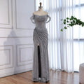 Silver Off Shoulder Mermaid Sparkle Evening Dress for Women Wedding Party Gown