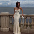 Elegant Lace Mermaid Maxi Dress Spaghetti Straps Backless Evening Gown
