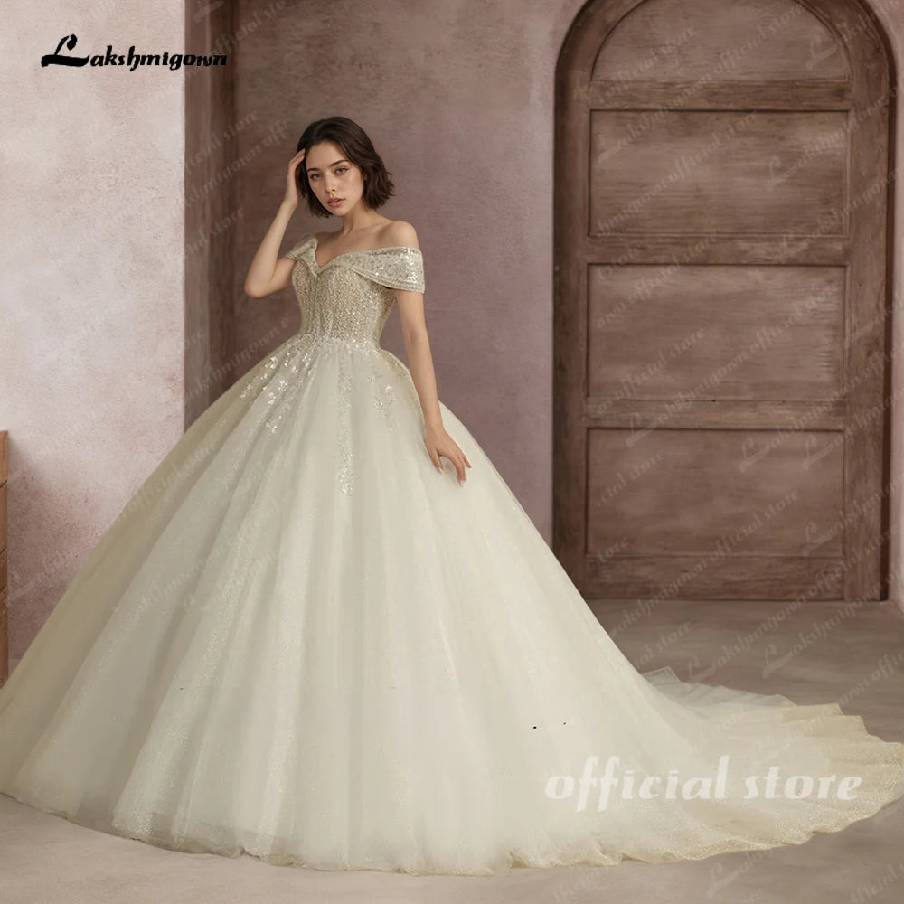 Customized Princess Beading Wedding Dress Off Shoulder Ball Gown