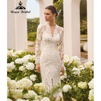 RoyceBridal Long Sleeve Floral Lace Mermaid Wedding Dress Custom