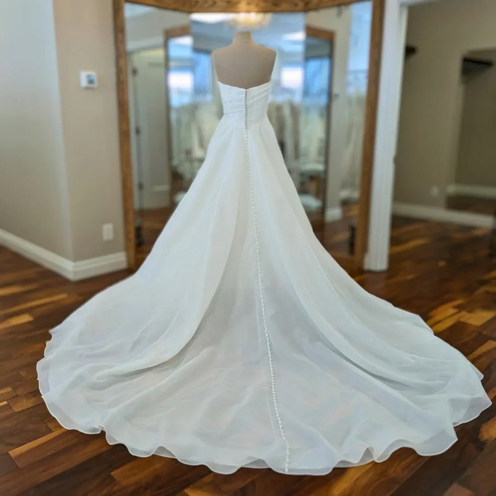 Custom Soft Organza Satin Wedding Dress V Neck Long Bridal Gown