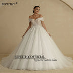 Customized Plus Size Off Shoulder Glitter Princess Ball Wedding Dress