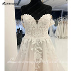 Custom Off Shoulder Wedding Gown With Lace Appliques And Cap Sleeve