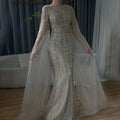Custom Caramel Mermaid Beaded Evening Gown With Cape Sleeve For Women