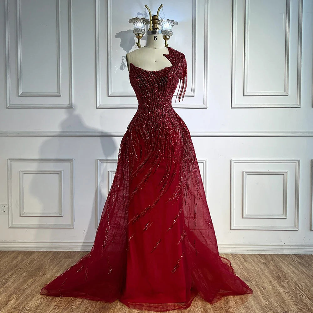 Vestido de noche verde lujoso con sobrefalda LA72979