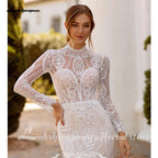Custom Mermaid Wedding Dress Lace High Neck Long Sleeves Bridal Gown For Women