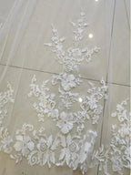 Ivory One Layer Cathedral Wedding Veil With Lace Appliqued Edge
