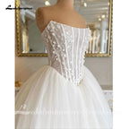 Strapless 3D Flower Wedding Gown Back Lace Up Floor Length Custom Bridal Dress