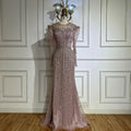 Serene Hill Luxury Pink Mermaid Beaded Pearl Customized Evening Gown