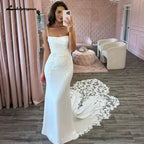 Custom Open Back Satin Mermaid Wedding Dress With Spaghetti Straps For Bride