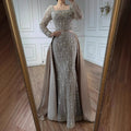 Serene Hill Turquoise Square Collar Mermaid Evening Dress With Long Sleeves