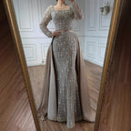 Serene Hill Turquoise Square Collar Mermaid Evening Dress With Long Sleeves