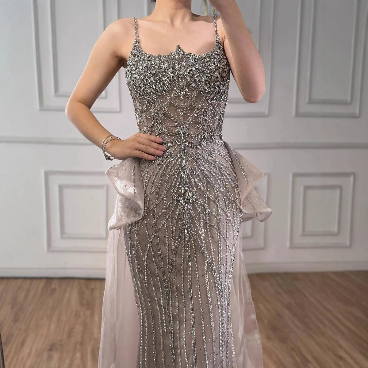 Serene Hill 2026 Caramel Crystal Beaded Mermaid Evening Dress