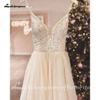 Custom Champagne Boho Wedding Dress For Women Spaghetti Strap Bridal Gown