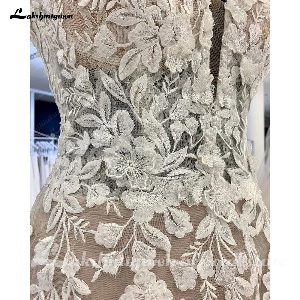 Womens Off Shoulder Lace Applique Beach Wedding Dress Boho Bridal Gown Custom