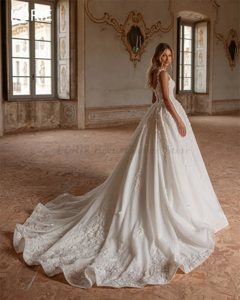 Backless Custom Made Lace A Line Spaghetti Strap Tulle Wedding Dress
