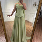 Classy Sage Green   A-Line Chiffon Evening Dress LA73073