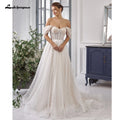 Customized Luxury Boat Neck Wedding Dress Bohemian Floor Length Gown