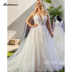 Lakshmigown Flowy A Line Tulle V Neck Wedding Dress With Custom Made Beach Bridal Gown