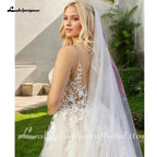 Lakshmigown Flowy A Line Tulle V Neck Wedding Dress With Custom Made Beach Bridal Gown