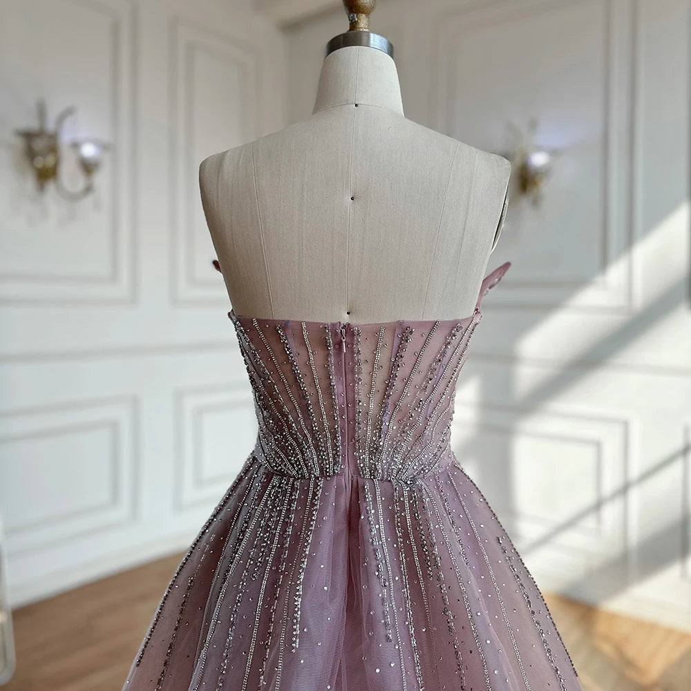 Serene Hill 2025 Pink Crystal Beaded Saudi Mermaid Evening Gown With Overskirt