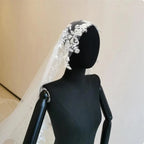 Ivory One Layer Cathedral Wedding Veil With Lace Appliqued Edge