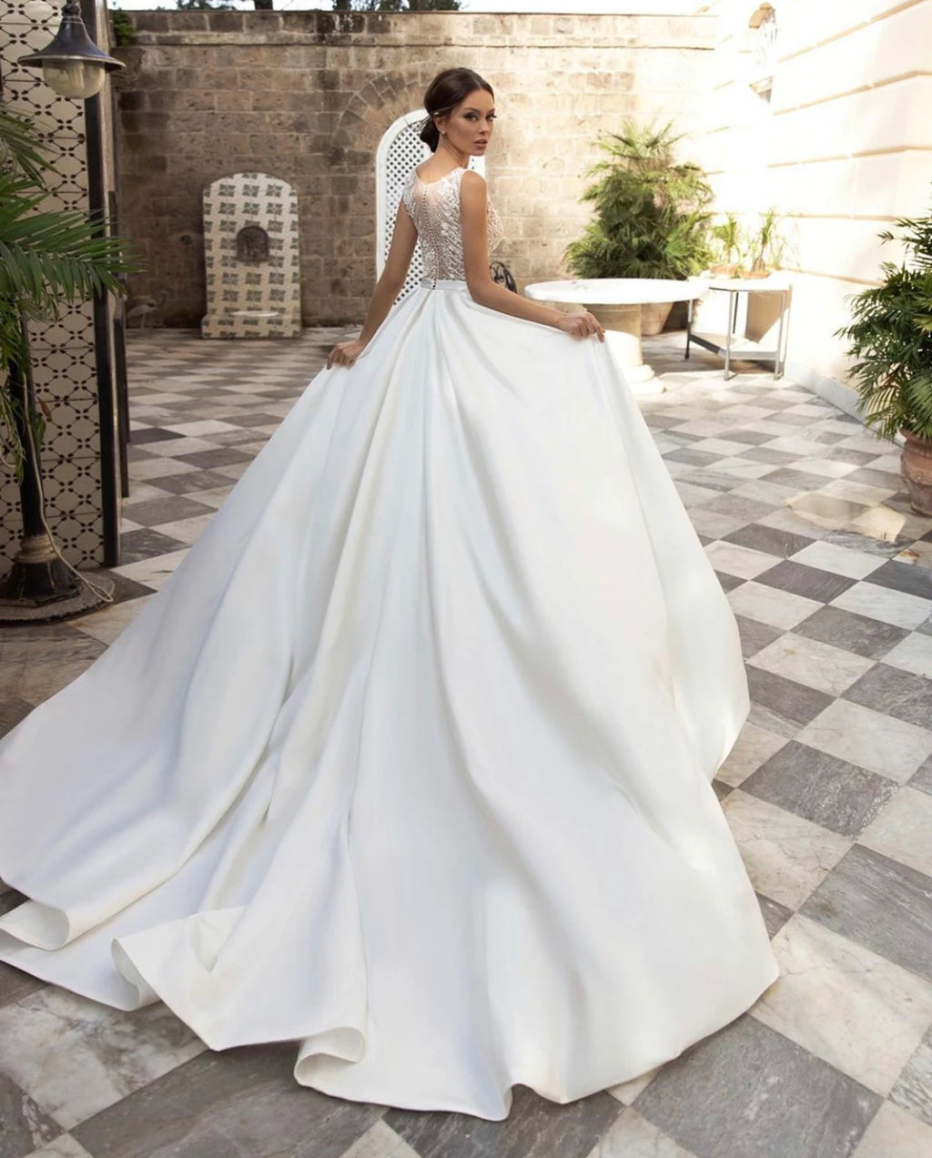 SoDigne Custom A Line V Neck Satin Country Wedding Dress With Appliques
