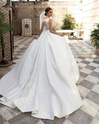 SoDigne Custom A Line V Neck Satin Country Wedding Dress With Appliques