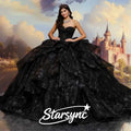Vestito da Ballo Nero Scollato a Cuore con Strati Personalizzabile Vestito per Quinceañera in Tulle Vestito Off-Shoulder Abito per Cerimonia del Passaggio all'Età Adulta