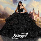Vestito da Ballo Nero Scollato a Cuore con Strati Personalizzabile Vestito per Quinceañera in Tulle Vestito Off-Shoulder Abito per Cerimonia del Passaggio all'Età Adulta