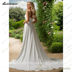 Custom Made Satin Spaghetti Straps A Line Square Neck Bridal Gown