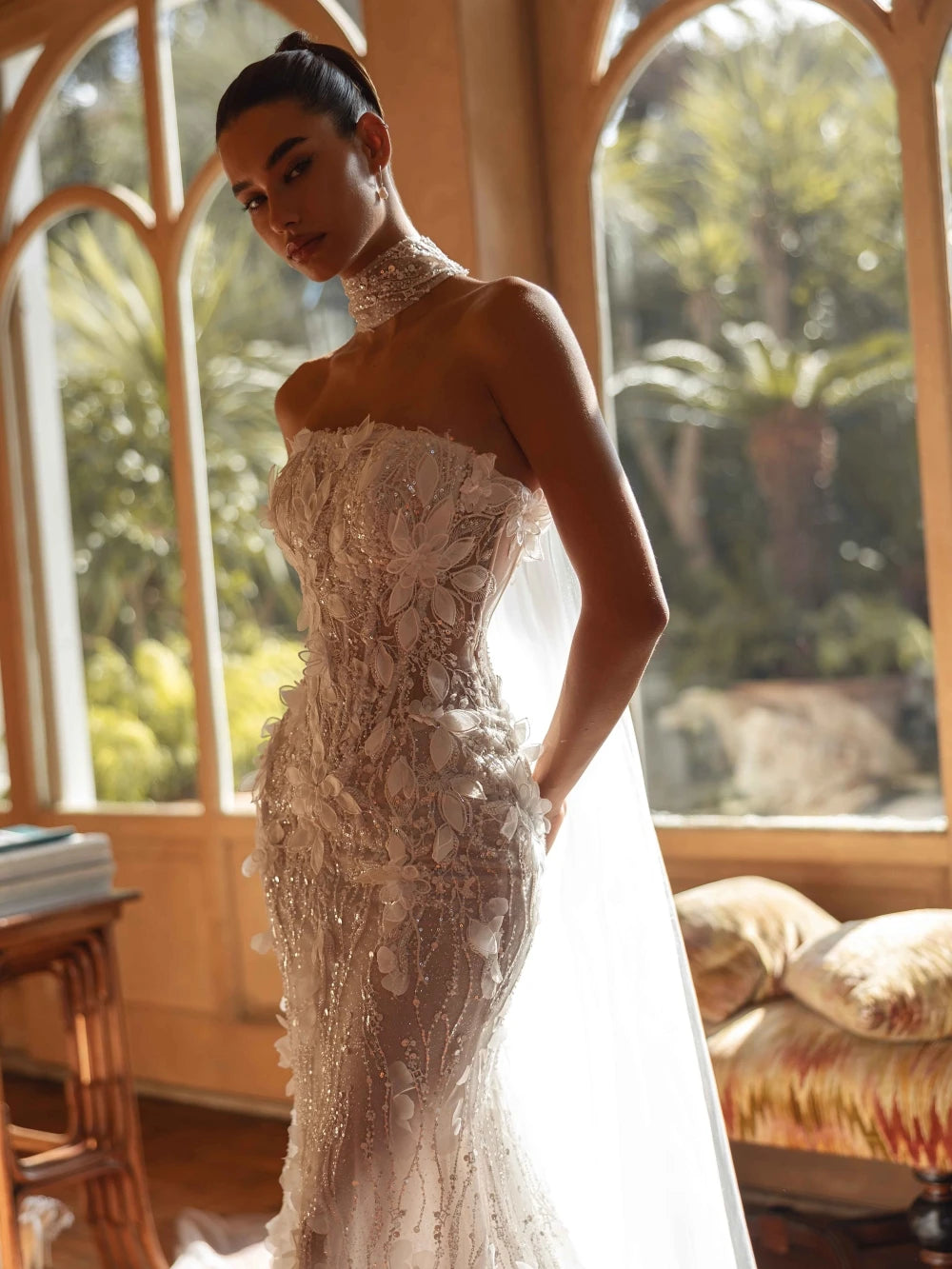 Charming 3D Flower Mermaid Wedding Dress Luxury Sequined Beads Bridal Gown 2026 Customized Strapless Backless Dresses For Bride