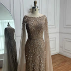 Customized Caramel O Neck Mermaid Evening Dress With Cape Sleeve