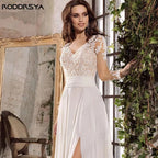 Chiffon A Line Wedding Dress Long Sleeve V Neck Split Appliques