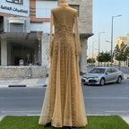 Luxury Beaded A Line Evening Dress With Lapel Collar For Modest Formal Wear