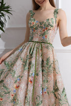 Custom Bling V Neck Grey Sequin Floral Embroidery Wedding Dress