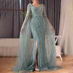 Turquoise Beaded Mermaid Evening Gown Sweetheart Overskirt Party Dress Women