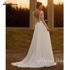 Lakshmigown Illusion Long Sleeve Chiffon A Line Custom Wedding Dress